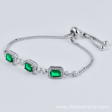 Hot Selling Jewelry S925 Silver Adjustable Bracelet Emeralds